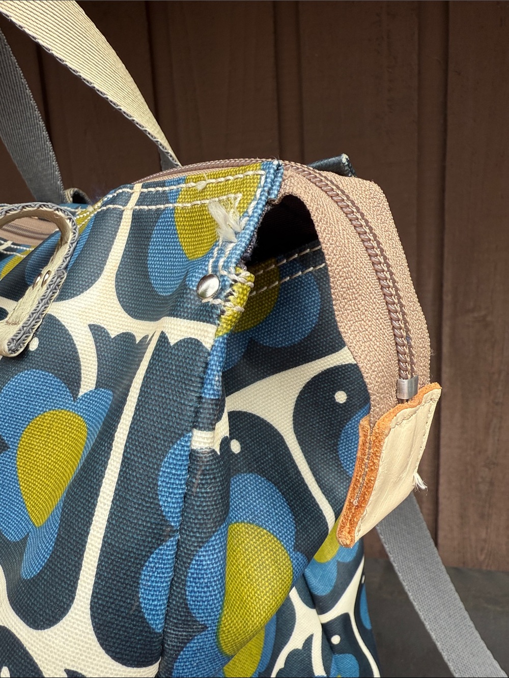 Orla Kiely Blue and Yellow Retro Floral Backpack Tote - Picture 8 of 15